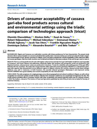 Drivers of consumer acceptability of cassava gari-eba food products across cultural and environmental settings using the Triadic Comparison of Technologies approach