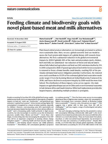 Feeding climate and biodiversity goals with novel plant-based meat and milk alternatives