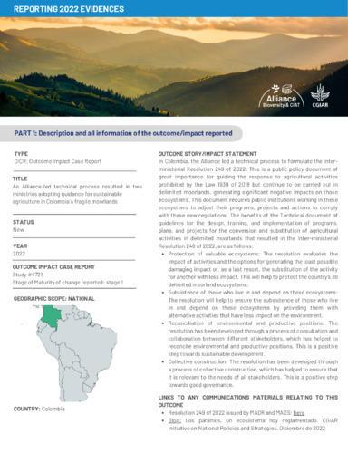 An Alliance-led technical process resulted in two ministries adopting guidance for sustainable agriculture in Colombia´s fragile moorlands