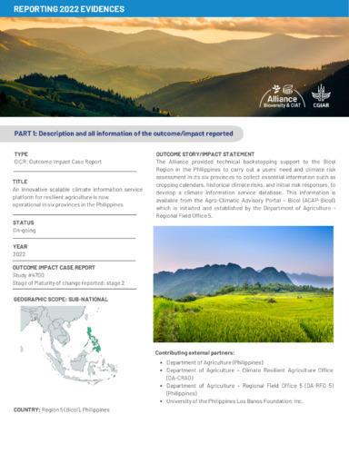 An innovative scalable climate information service platform for resilient agriculture is now operational in six provinces in the Philippines