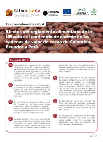 Efectos del reglamento alimentario de la UE sobre el contenido de cadmio en las cadenas de valor de cacao de Colombia, Ecuador y Perú