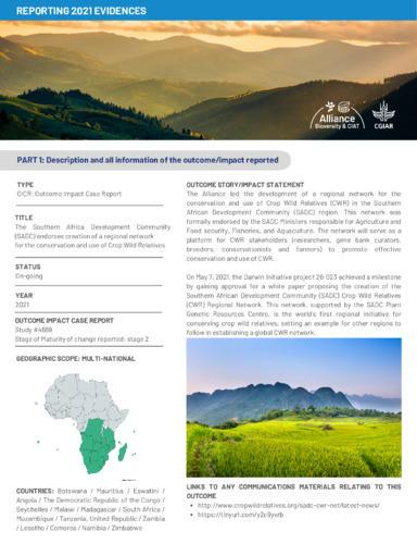 The Southern Africa Development Community (SADC) endorses creation of a regional network for the conservation and use of crop wild relatives