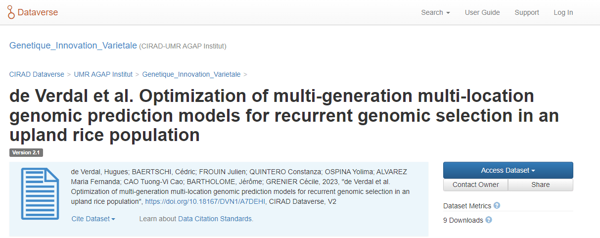 de Verdal et al. Optimization of multi-generation multi-location genomic prediction models for recurrent genomic selection in an upland rice population