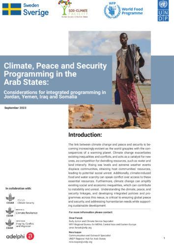 Climate, peace and security programming in the Arab States - Considerations for integrated programming in Jordan, Yemen, Iraq and Somalia