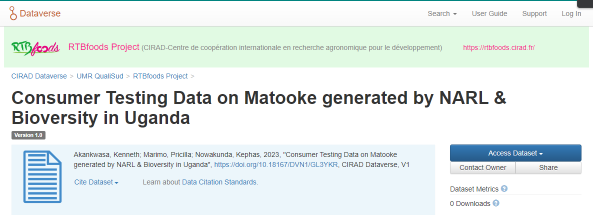 Consumer Testing Data on Matooke generated by NARL & Bioversity in Uganda