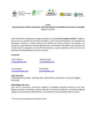 Curso - Instrumentos de análisis de políticas utilizando modelos de equilibrio general para Colombia