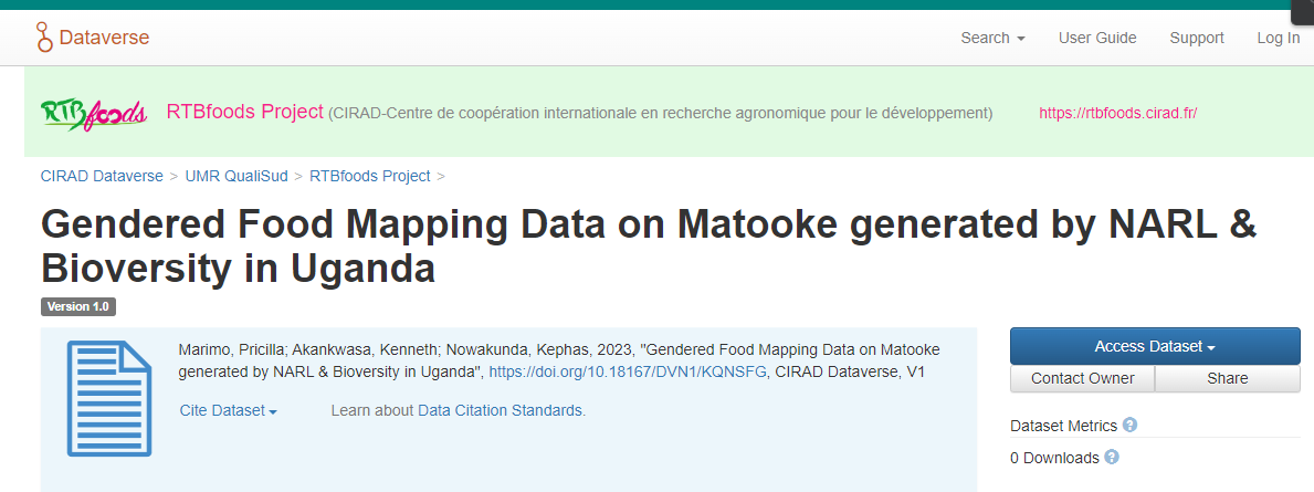 Gendered Food Mapping Data on Matooke generated by NARL & Bioversity in Uganda