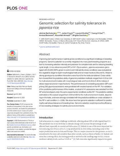 Genomic selection for salinity tolerance in japonica rice