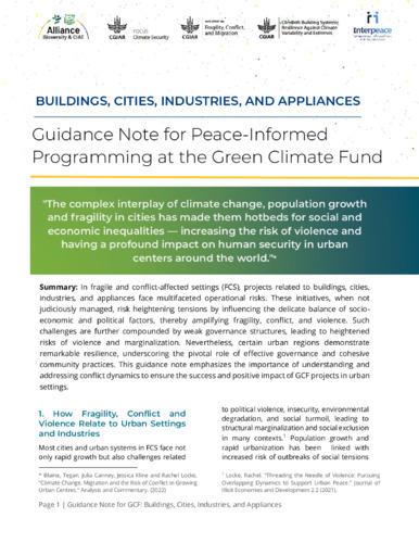 Guidance note for pace-informed programming at the Green Climate Fund - Buildings, cities, industries, and appliances