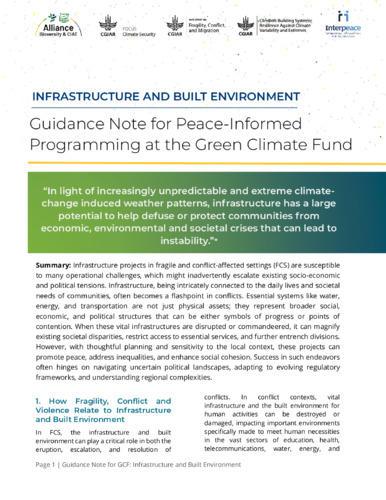 Guidance note for peace-informed programming at the Green Climate Fund - Infrastructure and built environment
