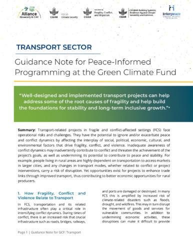 Guidance note for peace-informed programming at the Green Climate Fund - Transport