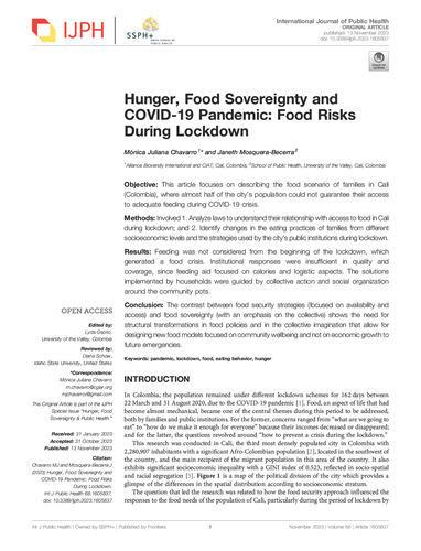 Hunger, food sovereignty and COVID-19 pandemic - Food risks during lockdown