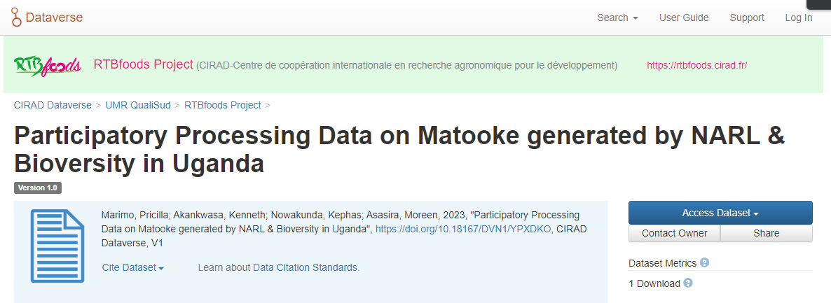 Participatory Processing Data on Matooke generated by NARL & Bioversity in Uganda