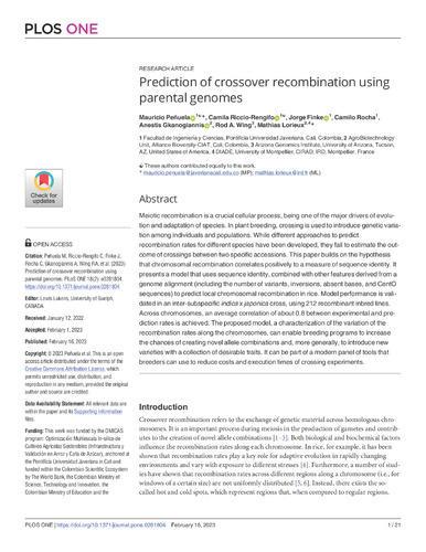 Prediction of crossover recombination using parental genomes