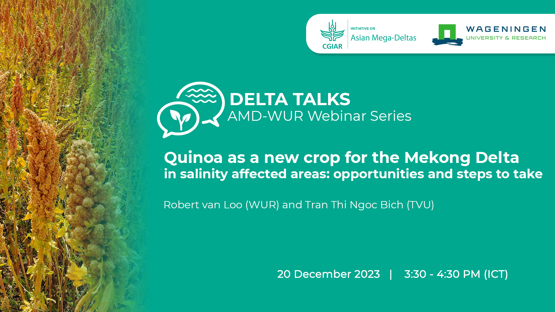 A collaboration between AMD and WUR, Delta Talks is a webinar series focusing on the development and results of research activities on securing food systems and strengthening climate resilience in the Asian mega-deltas.