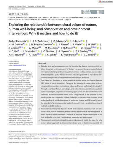 Exploring the relationship between plural values of nature, human well‐being, and conservation and development intervention - Why it matters and how to do it