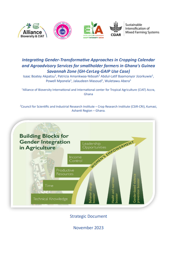 Integrating gender-transformative approaches in cropping calendar and agroadvisory services for smallholder farmers in Ghana's Guinea Savannah Zone (GH-CerLeg-GAIP Use Case)
