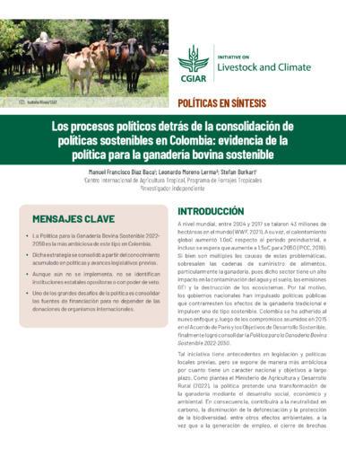 Los procesos políticos detrás de la consolidación de políticas sostenibles en Colombia - evidencia de la política para la ganadería bovina sostenible