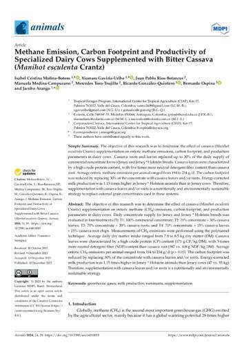 Methane emission, carbon footprint and productivity of specialized dairy cows supplemented with bitter cassava (Manihot esculenta Crantz)