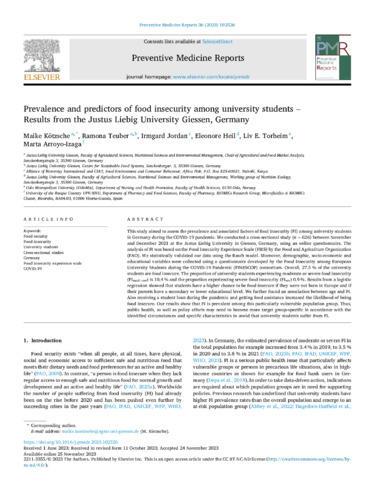 Prevalence and predictors of food insecurity among university students – results from the Justus Liebig University Giessen, Germany