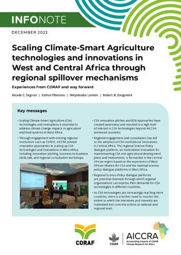 Scaling Climate-Smart Agriculture technologies and innovations in West and Central Africa through regional spillover mechanisms - Experiences from CORAF and way forward