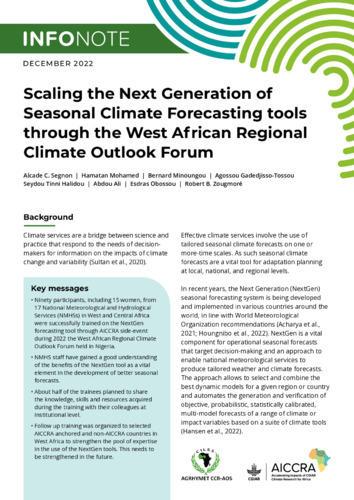 Scaling the Next Generation of Seasonal Climate Forecasting tools through the West African Regional Climate Outlook Forum