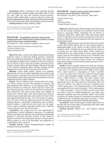 Schoolchildren preference among foods cooked and served in public primary school canteens in urban and peri-urban areas in Southern Benin