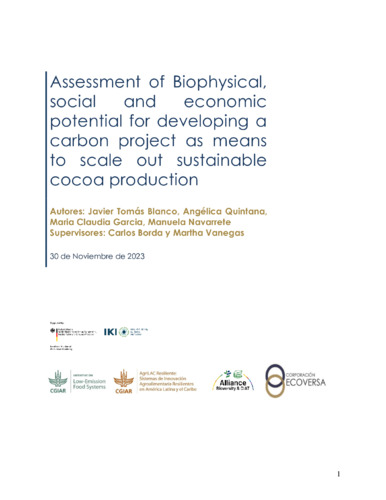 Assessment of biophysical, social and economic potential for developing a carbon project as means to scale out sustainable cocoa production
