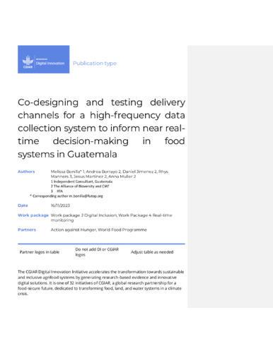 Co-designing and testing delivery channels for a high-frequency data collection system to inform near real-time decision-making in food systems in Guatemala