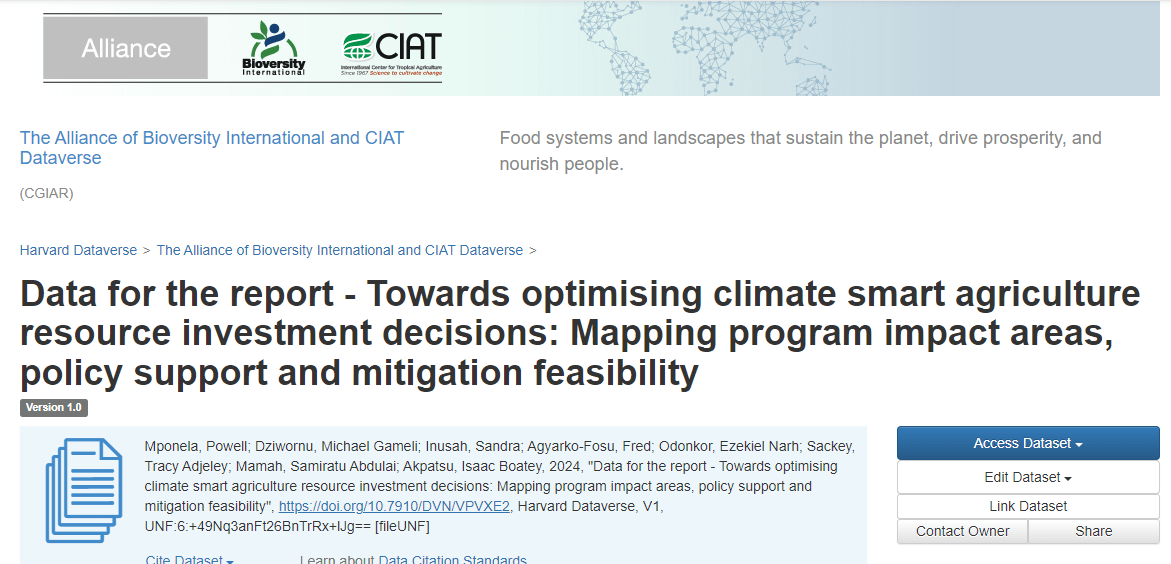 Data for the report - Towards optimising climate smart agriculture resource investment decisions: Mapping program impact areas, policy support and mitigation feasibility