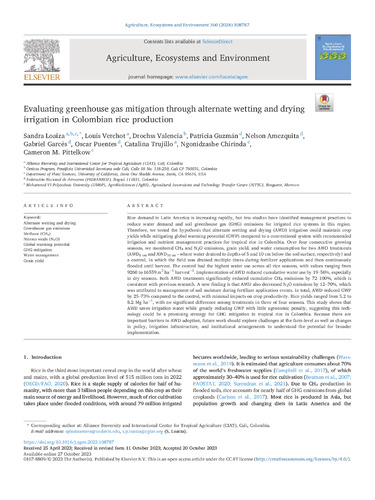 Evaluating greenhouse gas mitigation through alternate wetting and drying irrigation in Colombian rice production