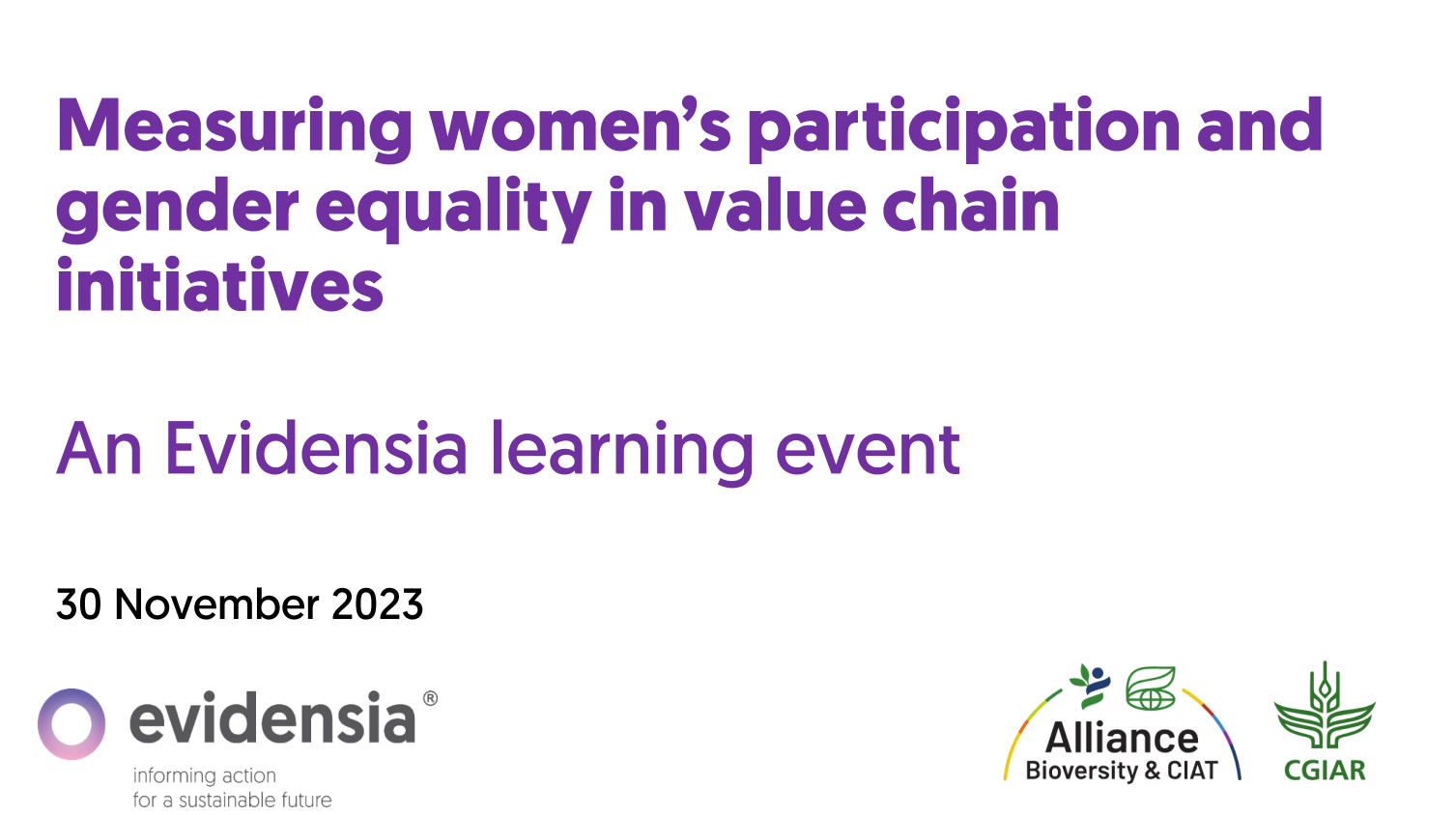 Evidensia learning event: Measuring women's participation and gender equality in value chain initiatives