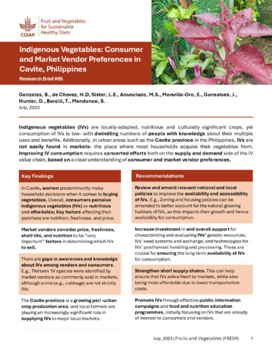 Indigenous vegetables: consumer and market vendor preferences in Cavite, Philippines