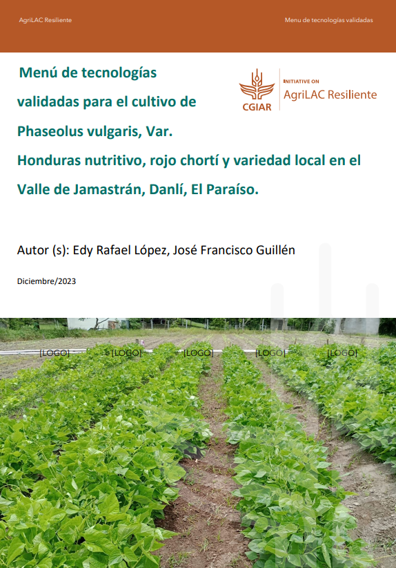 Menú de tecnologías validadas para el cultivo de Phaseolus vulgaris, Var. Honduras nutritivo, rojo chortí y variedad local en Occidente de Honduras