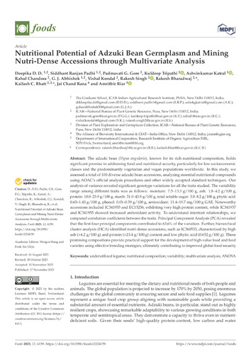 Nutritional potential of adzuki bean germplasm and mining nutri-dense accessions through multivariate analysis