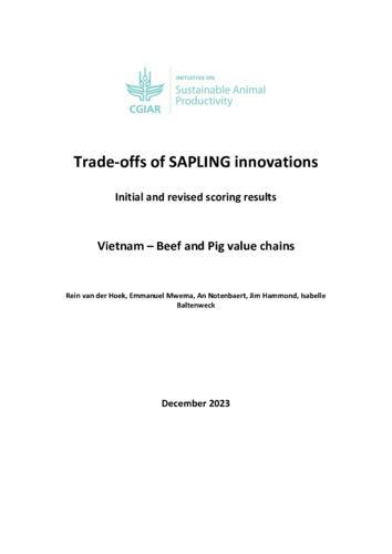 Trade-offs of SAPLING innovations - initial and revised scoring results. Vietnam – Beef and pig value chains