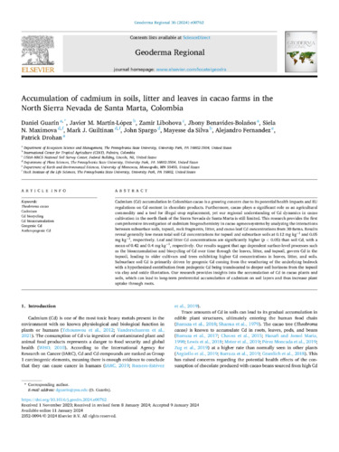 Accumulation of cadmium in soils, litter and leaves in cacao farms in the North Sierra Nevada de Santa Marta, Colombia