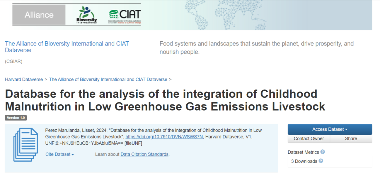 Database for the analysis of the integration of Childhood Malnutrition in Low Greenhouse Gas Emissions Livestock
