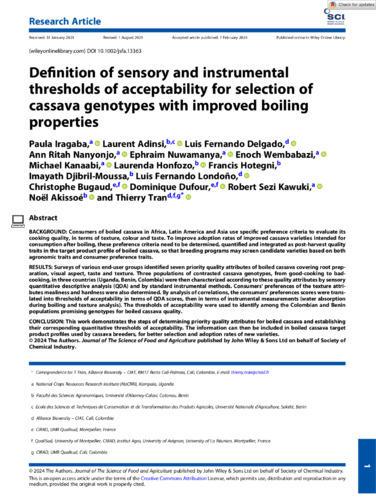 Definition of sensory and instrumental thresholds of acceptability for selection of cassava genotypes with improved boiling properties