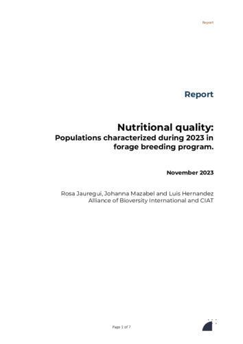 Nutritional quality: Populations characterized during 2023 in forage breeding program.