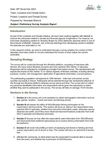 Shamba Shape Up survey of access and use