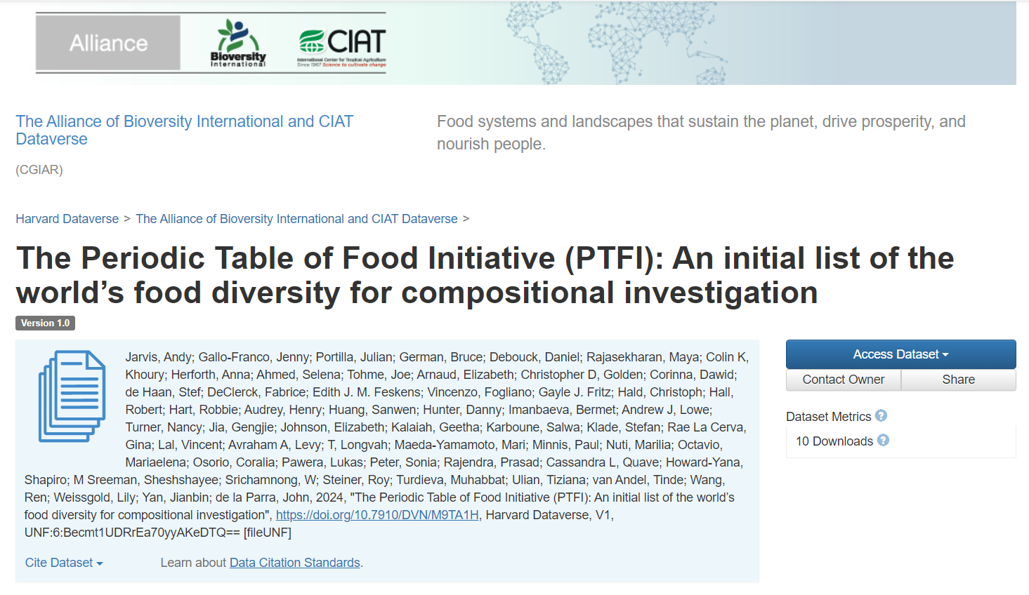 The Periodic Table of Food Initiative (PTFI): An initial list of the world’s food diversity for compositional investigation