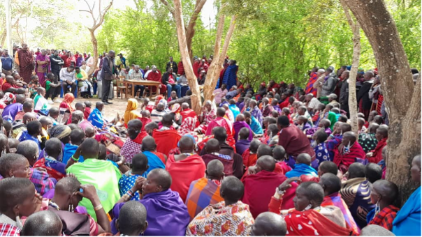 Women congregation in Partimbo village with district and villages leaders. Photo by B.Olesikilal.