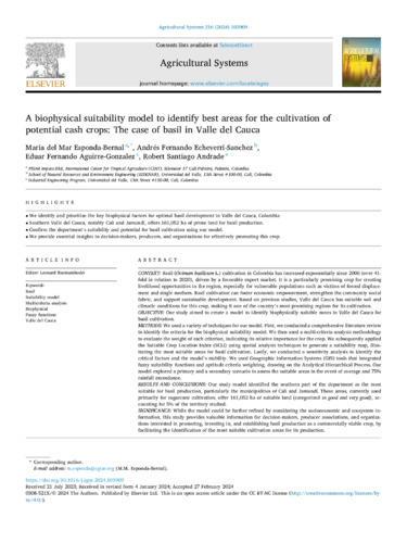 A biophysical suitability model to identify best areas for the cultivation of potential cash crops: The case of basil in Valle del Cauca