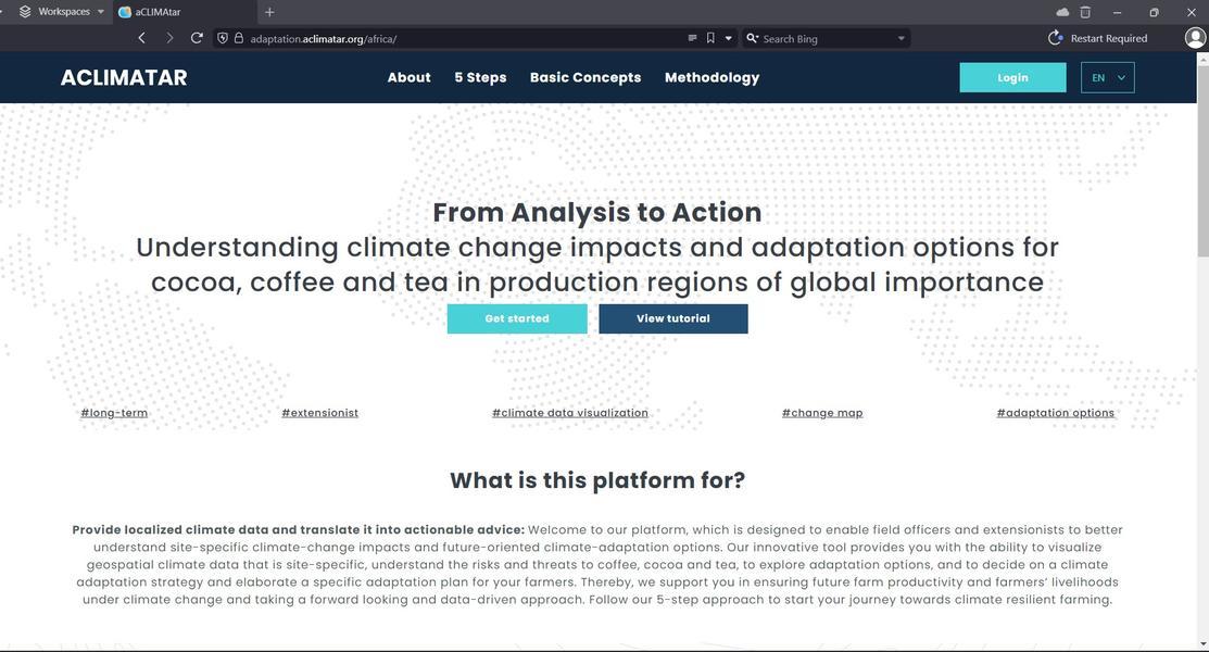 ACLIMATAR: Climate adaptation planning tool for cocoa, coffee and tea farming