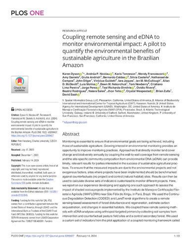 Coupling remote sensing and eDNA to monitor environmental impact: A pilot to quantify the environmental benefits of sustainable agriculture in the Brazilian Amazon