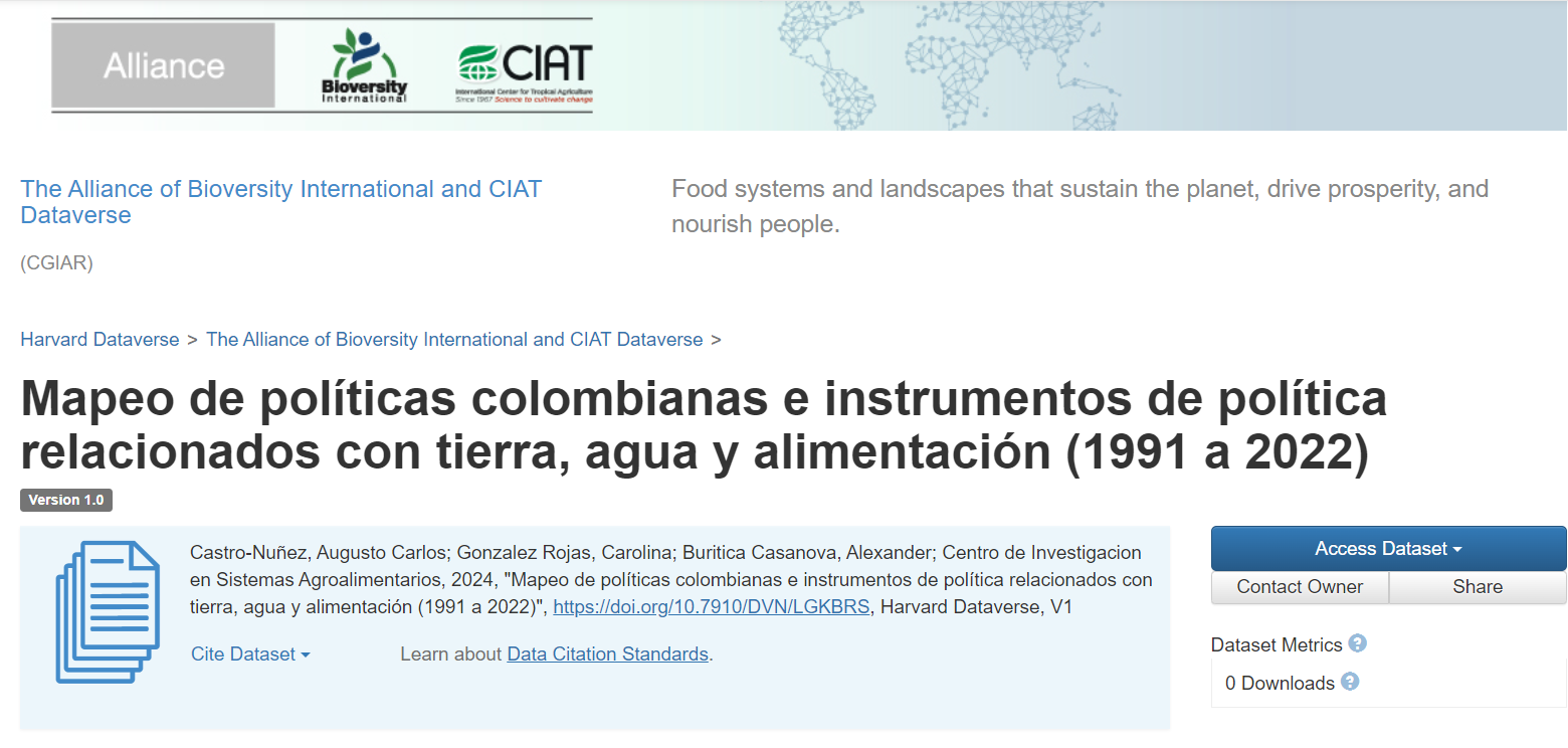 Mapeo de políticas colombianas e instrumentos de política relacionados con tierra, agua y alimentación (1991 a 2022)