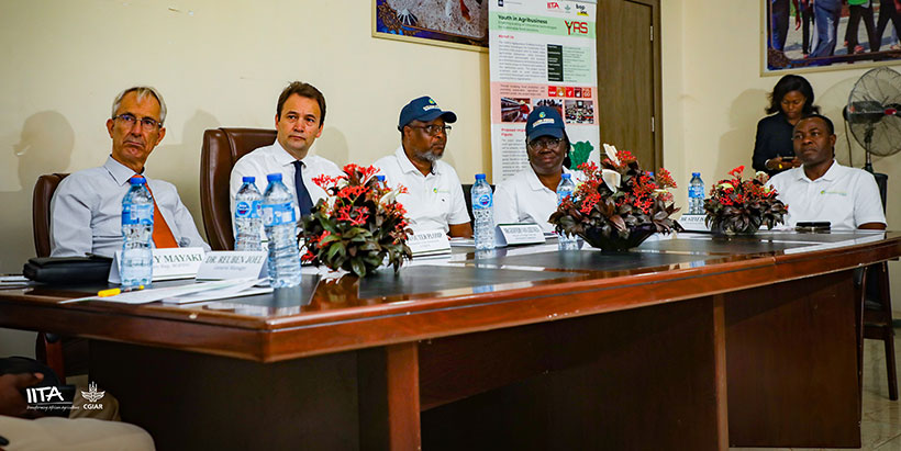 The Netherlands Ambassador to Nigeria, Mr Wouter Plomp; Minister of Foreign Trade and Development Cooperation, Mr Geoffrey van Leeuwen; the Chairman, Golden Finger Farms and Ranches, Abuja, Major General Ezra Jakko (retd.); his wife and Vice/Chair, GFFR, Mrs Grace Jakko, and others at the event.