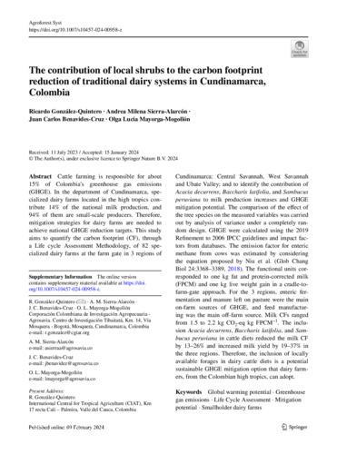 The contribution of local shrubs to the carbon footprint reduction of traditional dairy systems in Cundinamarca, Colombia