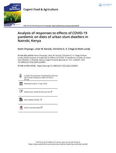 Analysis of responses to effects of COVID-19 pandemic on diets of urban slum dwellers in Nairobi, Kenya